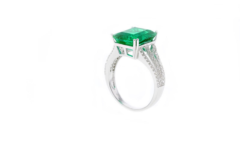 Lab Created Emerald Cut Color Change Lusterine and White Topaz Ring