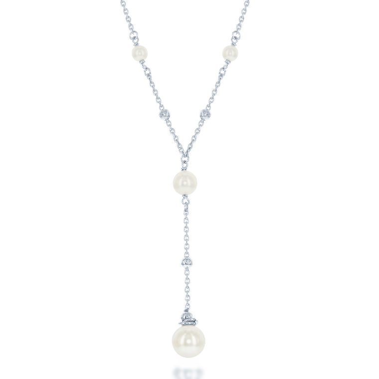 Sterling Silver Freshwater Pearl and Moon Bead Adjustable 'Y' Necklace (90815)