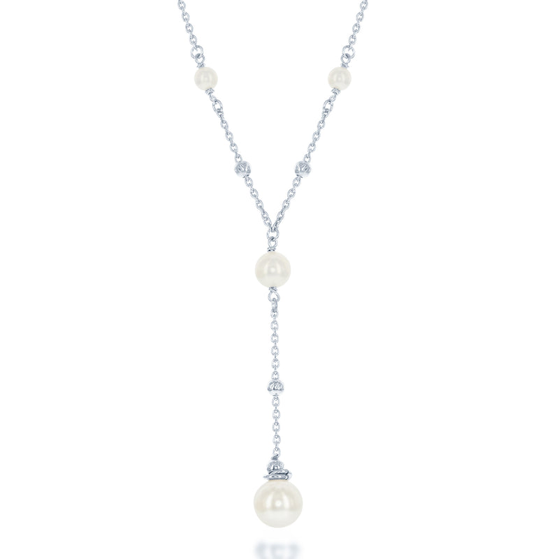 Sterling Silver Freshwater Pearl and Moon Bead Adjustable 'Y' Necklace 