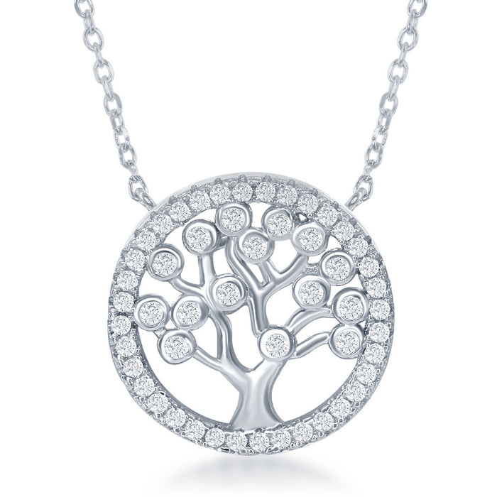 Sterling Silver Round CZ Tree Necklace (88628)