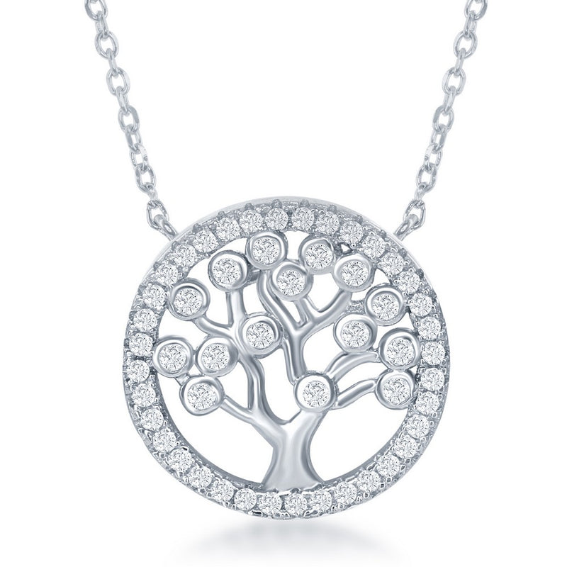 Sterling Silver Round CZ Tree Necklace (88628)