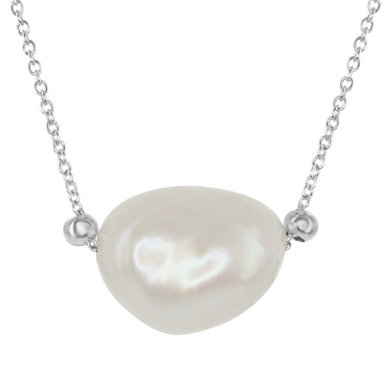 Sterling Silver Center Irregular Oval Freshwater Pearl Necklace (90653)