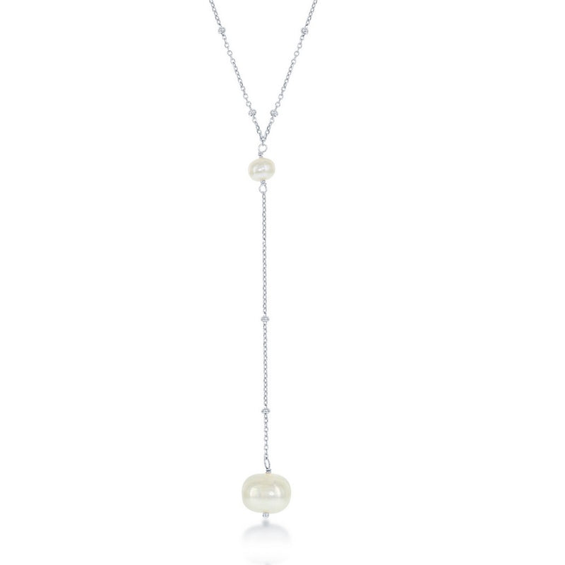 Sterling Silver Hanging Freshwater Pearl Lariat 'Y' Necklace on 16+2" Sterling Silver Chain.