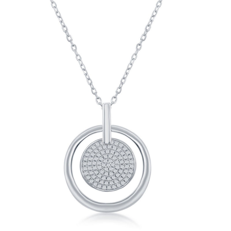 Sterling Silver Micro Pave Disc Open Circle Necklace