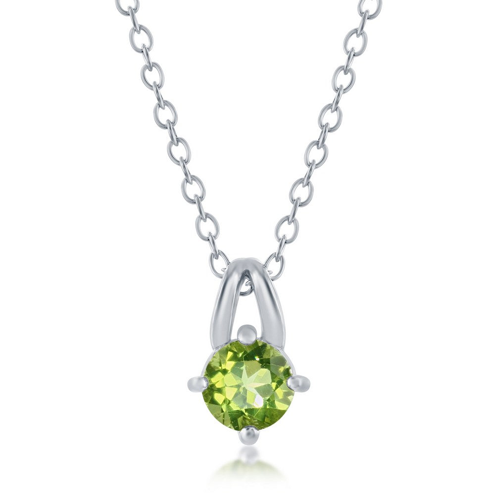 Sterling Silver Four Prong 5mm Round Peridot Necklace Peridot (98711)