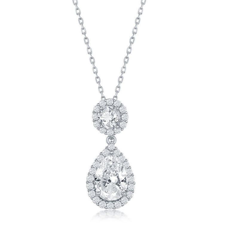 Sterling Silver Round and Pearshaped CZ Necklace (93103)