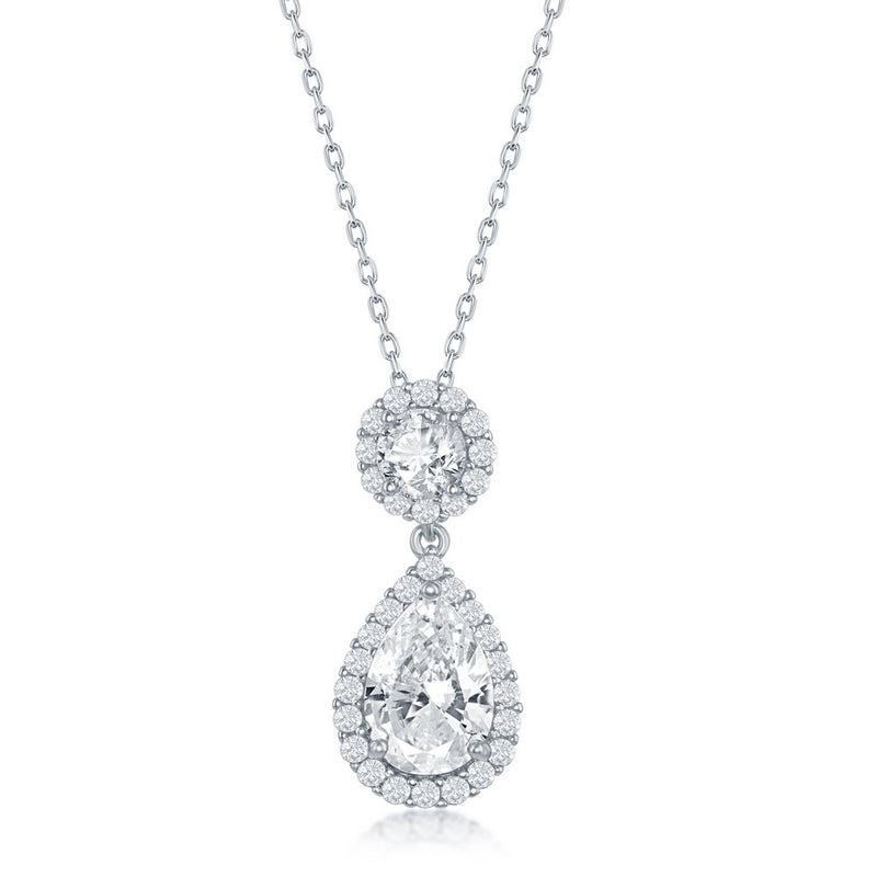 Sterling Silver Round and Pearshaped CZ Necklace (93103)