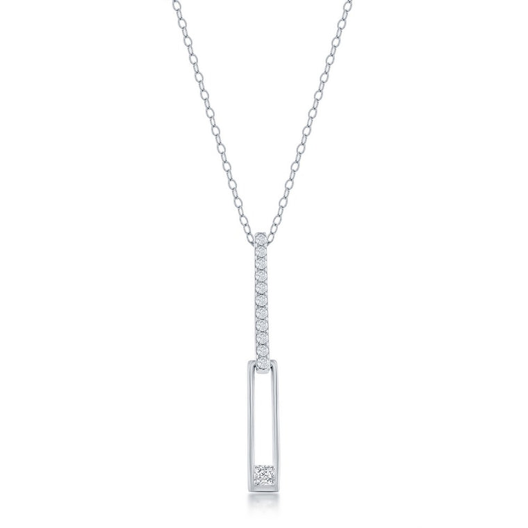 Sterling Silver Asymmetric Paperclip CZ Necklace (98714)