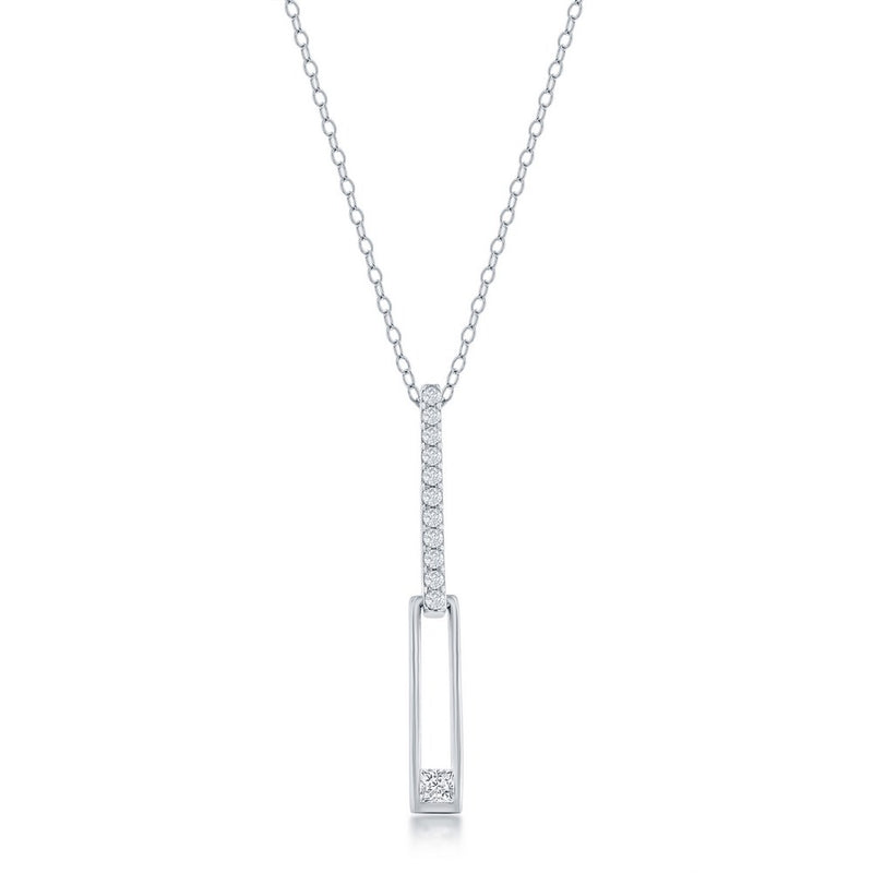 Sterling Silver Asymmetric Paperclip CZ Necklace