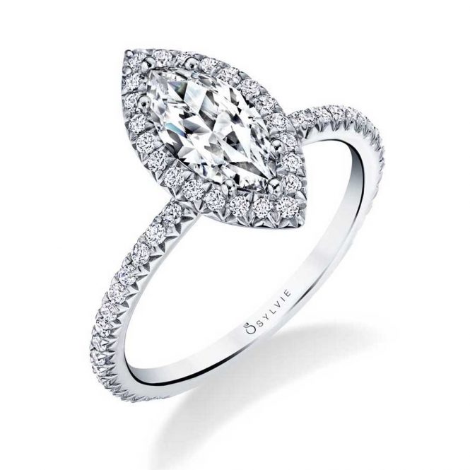 Sylvie Collection 14K White Gold .33ctw Diamond Marquise Halo Engagement Ring Semi-Mount