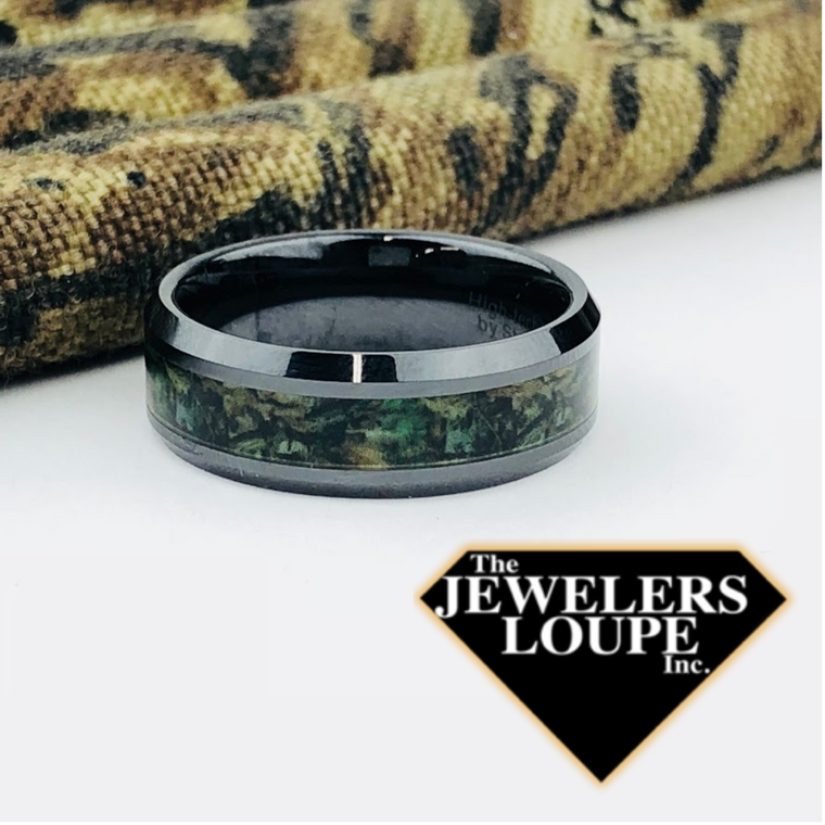High-Tech Ceramic Wedding Ring With Camouflage Inlay, Size 10 (93609)