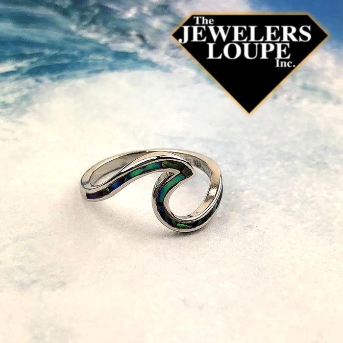 Sterling Silver Abalone Wave Design Ring