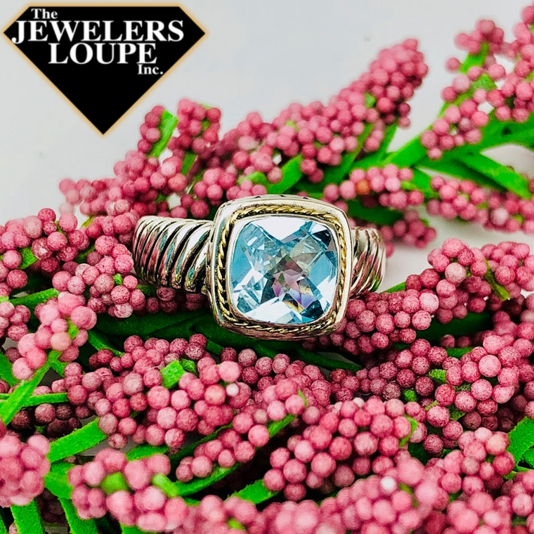 Samuel B. Sterling Silver and 18K Yellow Gold Blue Topaz Ring, Size 7 (91167)