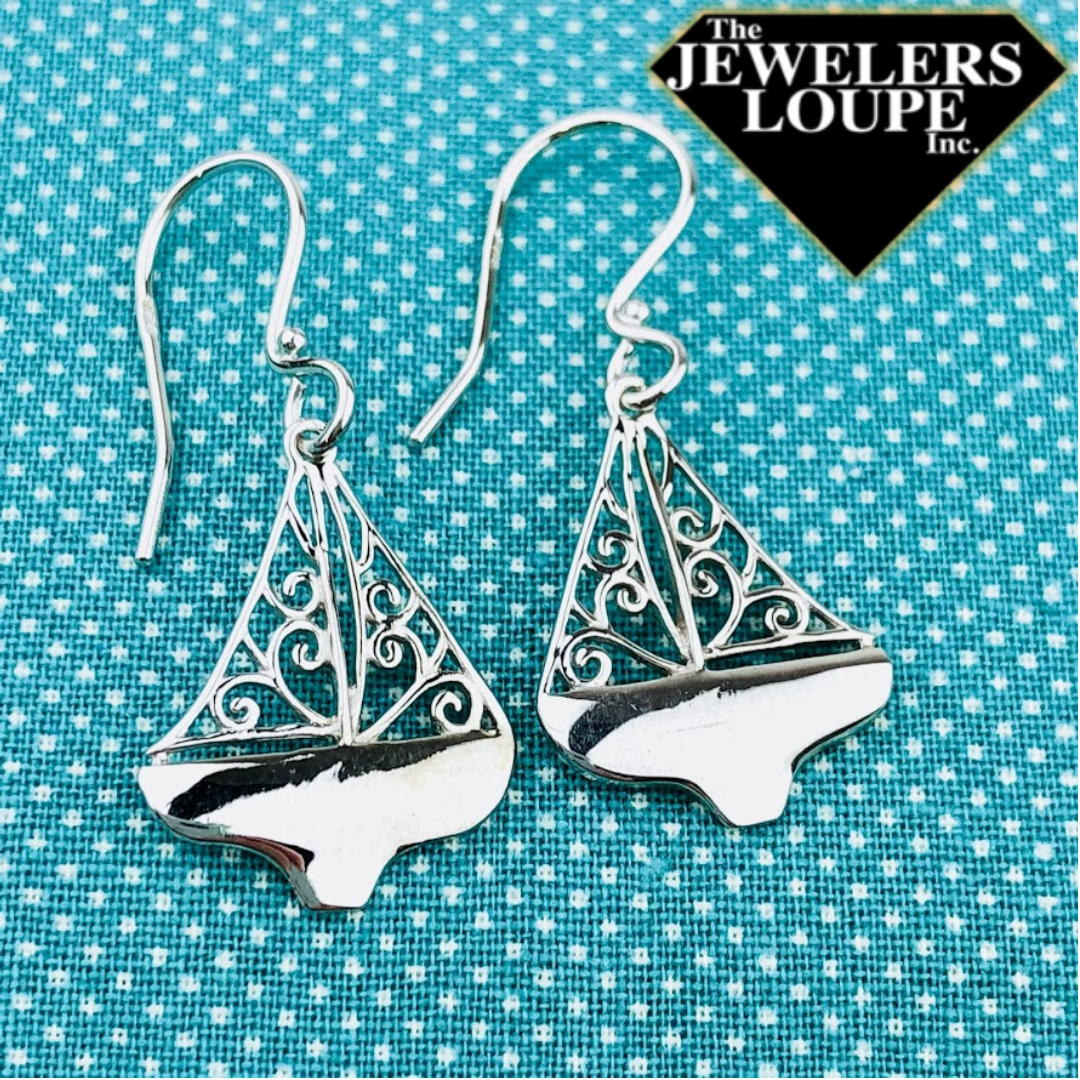 Southern Gates Harbor Series Sterling Silver Sailboat Earrings 