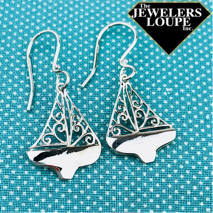 Southern Gates Harbor Series Sterling Silver Sailboat Earrings 