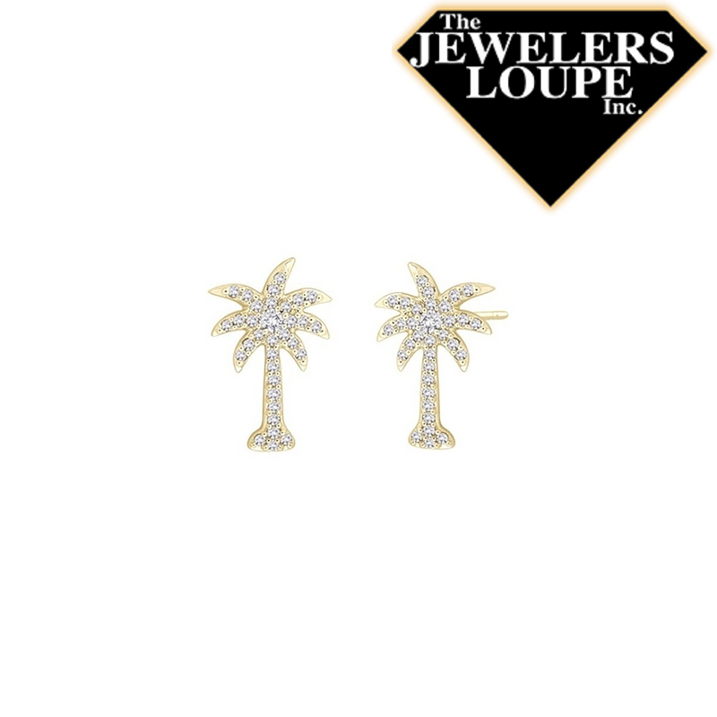 14K Yellow Gold .24ctw Diamond Palmetto Tree Stud Earrings