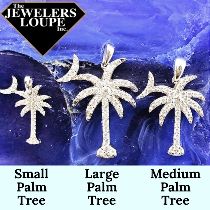 Sterling Silver and Cubic Zirconia Palmetto Tree and Moon Pendant, Large (74945)