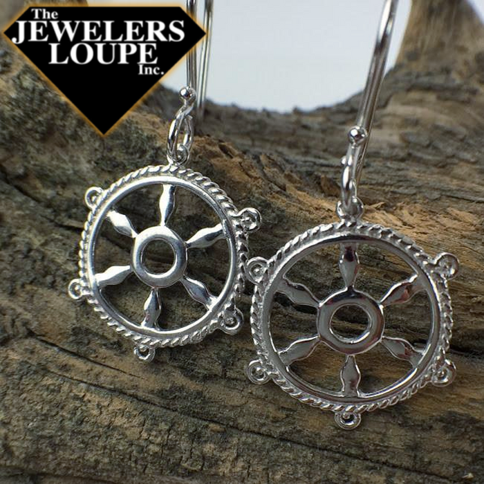 Southern Gates Harbor Series Sterling Silver Ships Wheel Earrings 