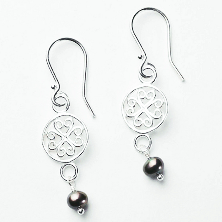 Southern Gates Sterling Silver Scroll Grey Pearl Earrings (90281)