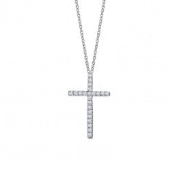 Lafonn Lassaire Simulated Diamond Cross Necklace in Sterling Silver Bonded with Platinum