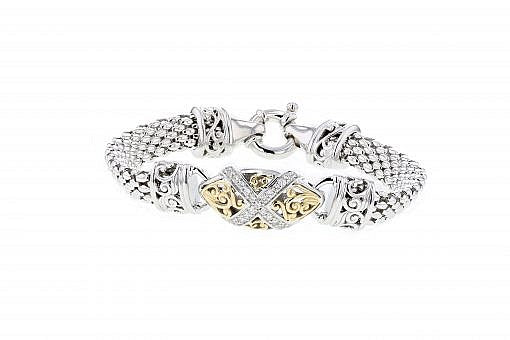 PiyaRo Diamond, Sterling Silver and 14K Yellow Gold Bracelet 