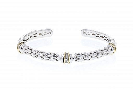 PiyaRo Diamond, Sterling Silver and 14K Yellow Gold Hinged Cuff Bracelet