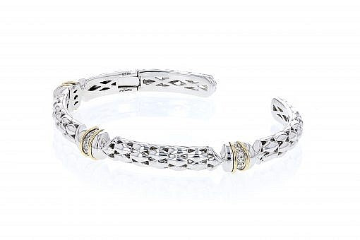 PiyaRo Diamond, Sterling Silver and 14K Yellow Gold Hinged Cuff Bracelet