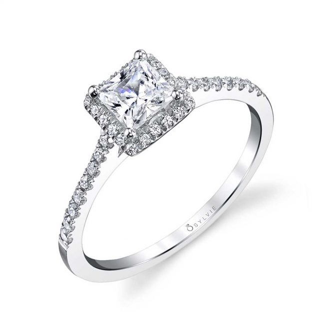 Sylvie Collection 18K White Gold .23ctw Diamond Square Halo Engagement Ring Semi-Mount 