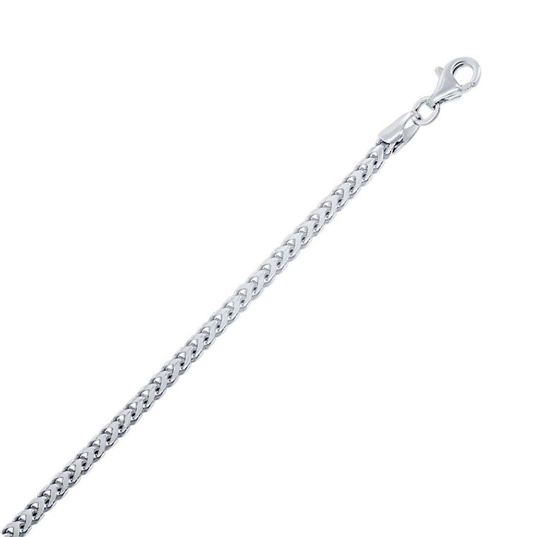 Sterling Silver 2.5mm Franco Chain Rhodium Plated Bracelet, 9