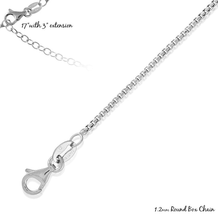Sterling Silver 1.2mm Round Box Chain Rhodium Plated, 17+3