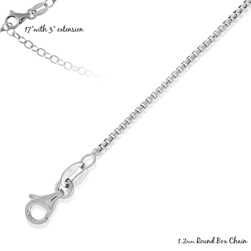 Sterling Silver 1.2mm Round Box Chain Rhodium Plated, 17+3"