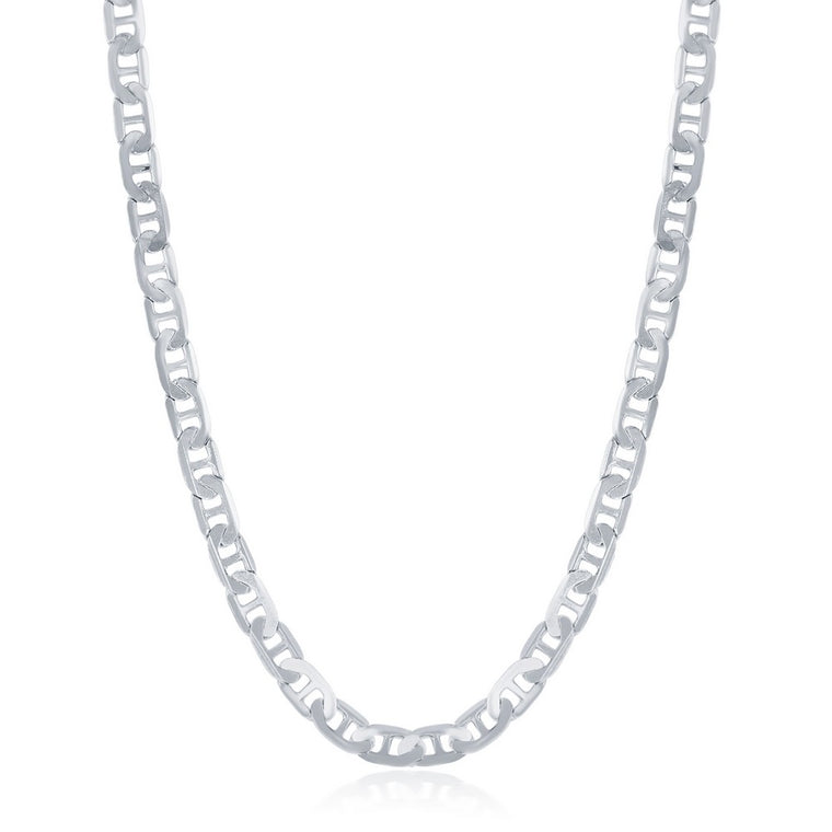 Sterling Silver 4.1mm Flat Marina Chain Rhodium Plated, 18