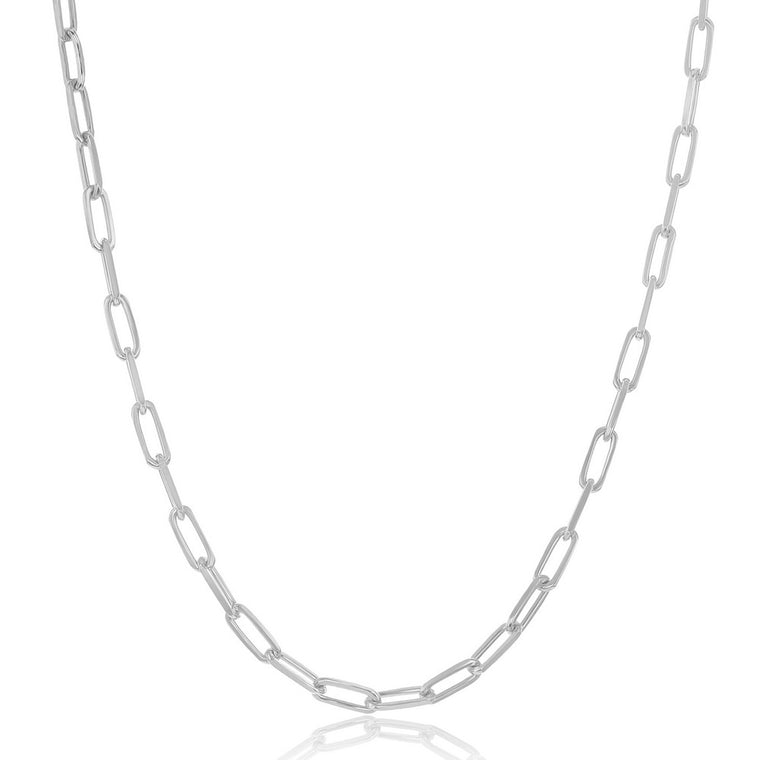 Sterling Silver 2.8mm Paper Clip Chain Rhodium Plated, 16