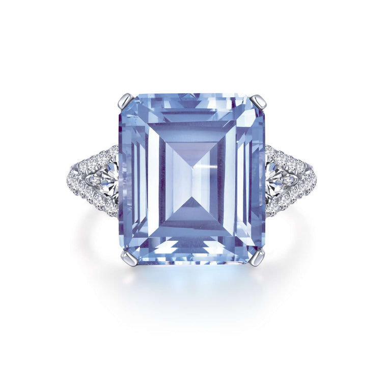 Lafonn Lab-Created Aquamarine and Simulated Diamond Ring in Sterling Silver, Size 7 (97854)