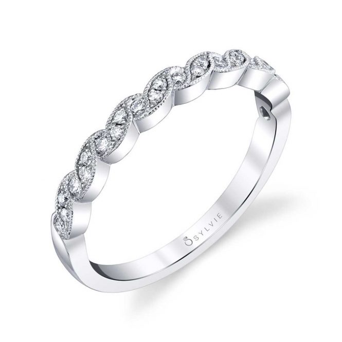 Sylvie Collection 14K White Gold .14ctw Diamond Vintage Style Band