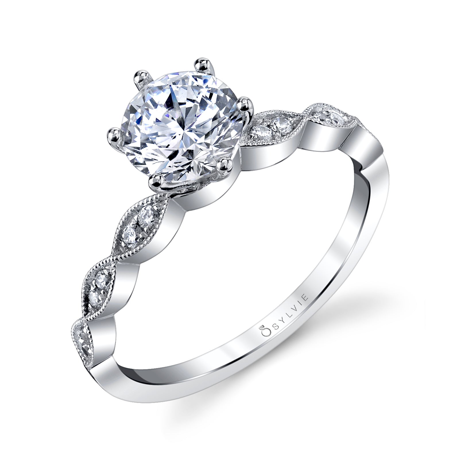 Sylvie Collection 14K White Gold .09ctw Diamond Engagement Ring Semi-Mount