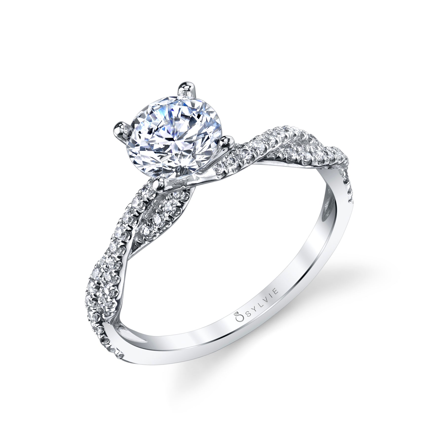 Sylvie Collection 14K White Gold .28ctw Diamond Twist Band Engagement Ring Semi-Moun