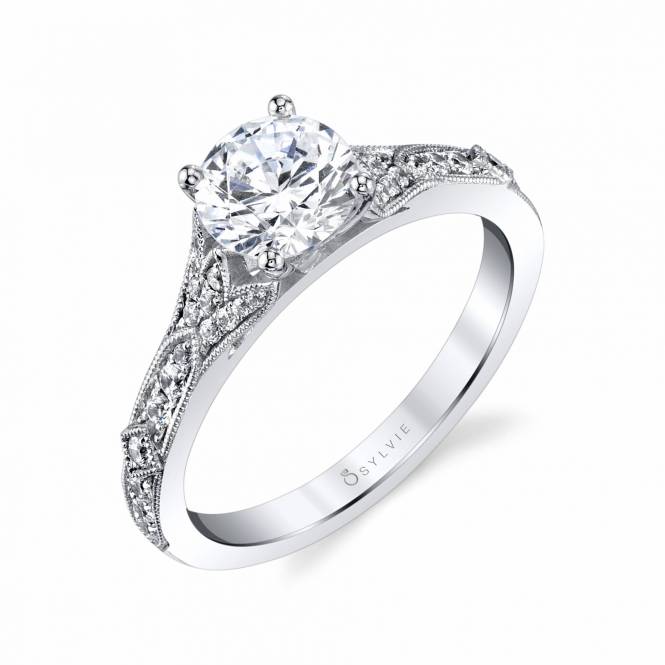 Sylvie Collection 14K White Gold .23ctw Diamond Vintage Style Engagement Ring Semi-Mount