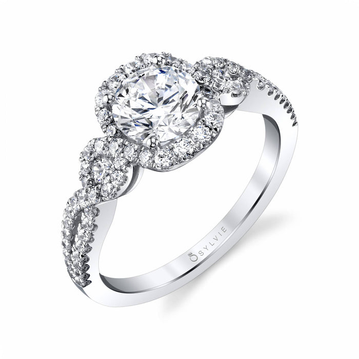 Sylvie Collection 14K White Gold .51ctw Diamond Twist Cushion Halo Engagement Ring Semi-Mount