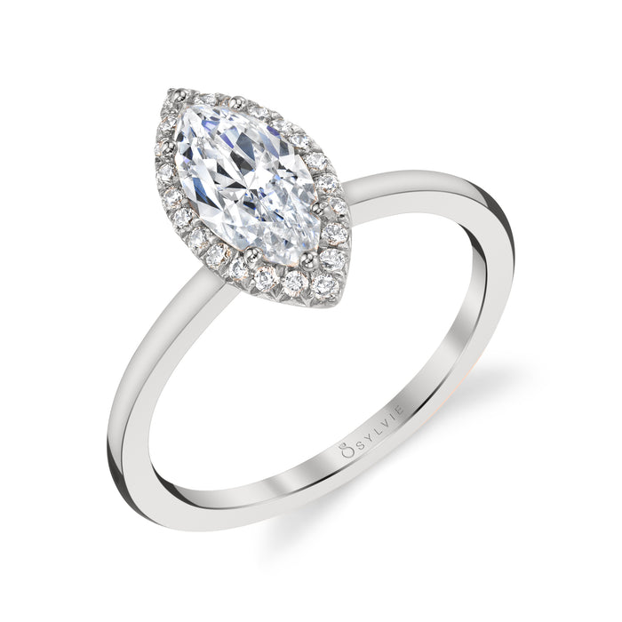 Sylvie Collection 14K White Gold .11ctw Marquise Halo Diamond Engagement Ring Semi-Mount