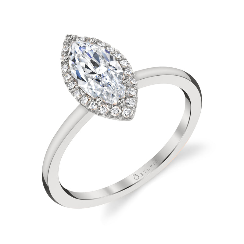 Sylvie Collection 14K White Gold .11ctw Marquise Halo Diamond Engagement Ring Semi-Mount