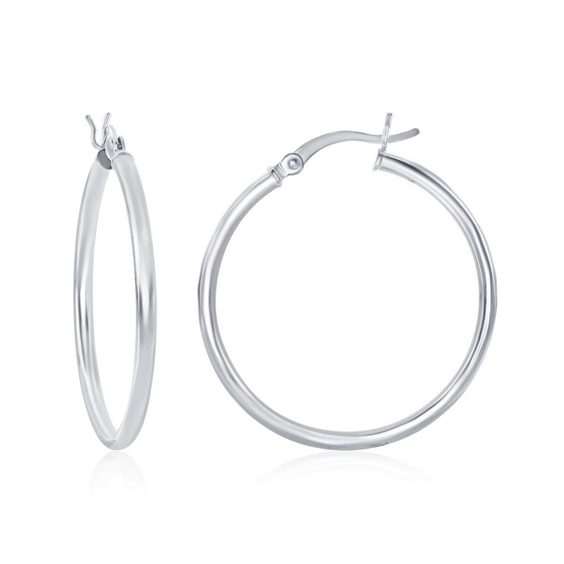 Sterling Silver 2x30mm High-Polished Hoop Earrings.