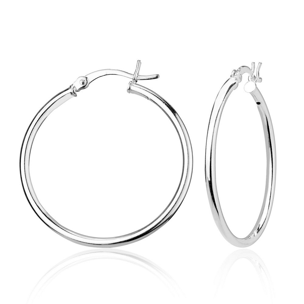 Sterling Silver 2x35mm High-Polished Hoop Earrings.