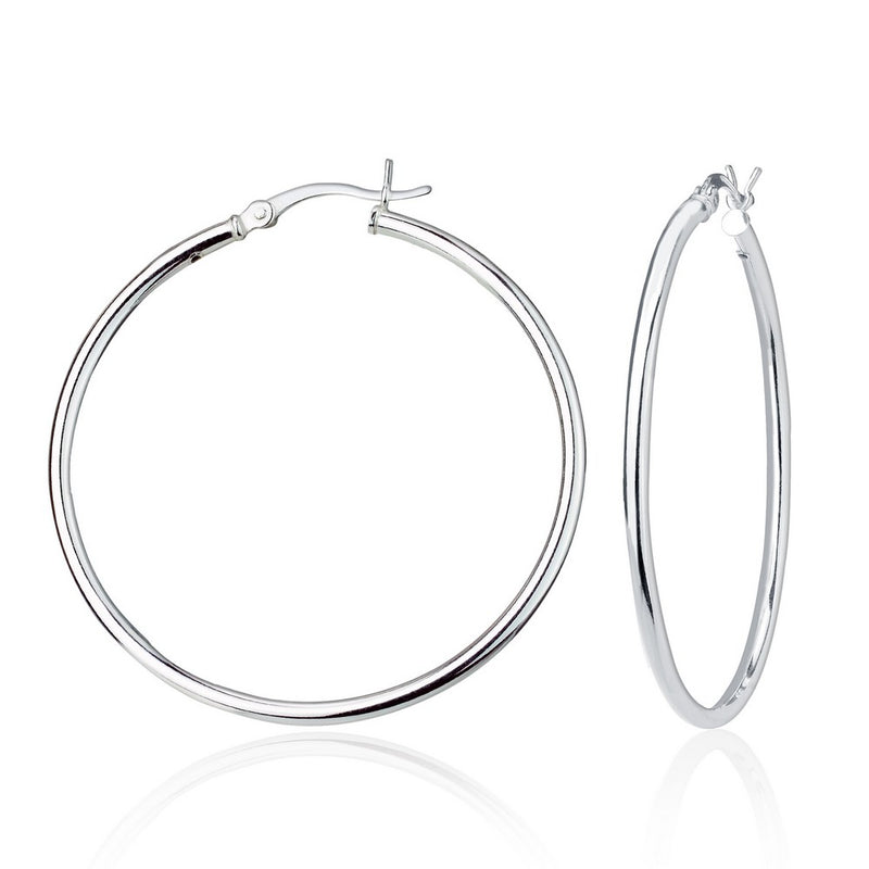 Sterling Silver 2x40mm High-Polished Hoop Earrings.