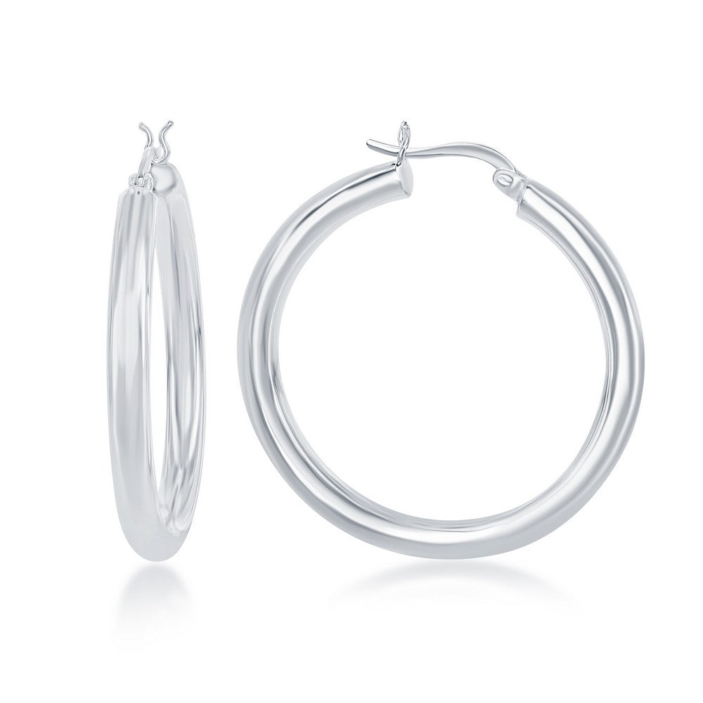 Sterling Silver 4x40mm High-Polished Hoop Earrings 