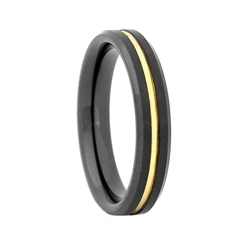 Comfort Fit 4mm Black High-Tech Ceramic Band with Gold Color Plated Groove