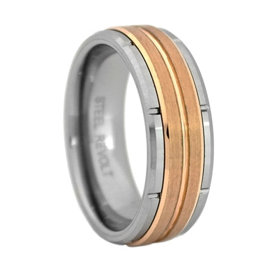 Tungsten Carbide Band with a Rose Gold Color PVD Plated Center, Size 9.5 (94224)