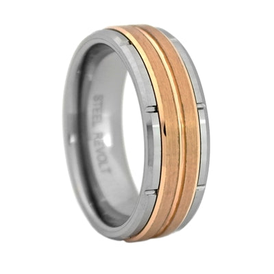 Tungsten Carbide Band with a Rose Gold Color PVD Plated Center, Size 14 (96268)
