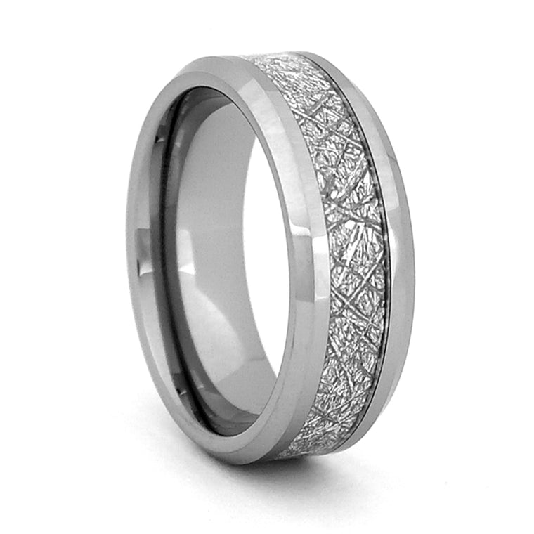 Tungsten Carbide Wedding Ring With Meteorite-Look Inlay, Size 9 (92602)