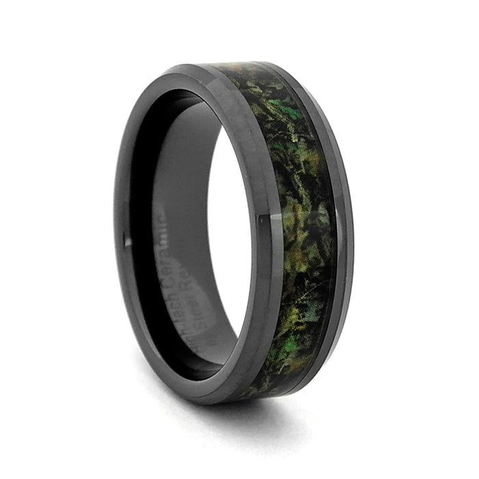 Comfort Fit 8mm High-Tech Ceramic Wedding Ring With Camouflage Inlay